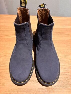 Dr. Martens Navy Suede Chukka Boots with Yellow Stitching